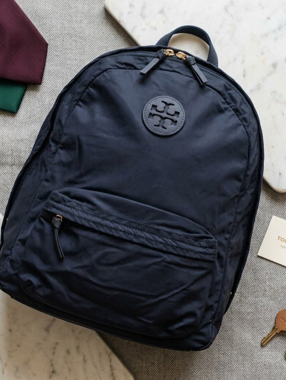 Tory Burch Ella Nylon Backpack Navy Blue Authenticated Designer Bag Quiet Luxury